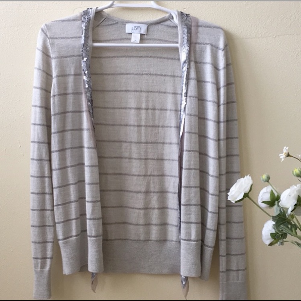 Ann Taylor Loft pretty sequin cardigan top Medium